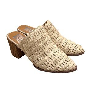 DV Dolce Vita Womens Beige Woven Raffia Mules With Block Heel Size 9